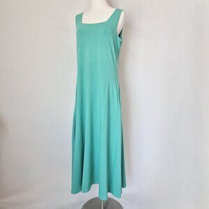 Peruvian Connection Jersey Square Neck Fit-Flare Maxi Tank Dress Pocket Green